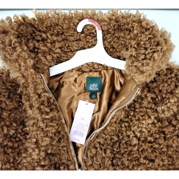 Wild Fable Womens Sherpa Bomber Jacket XS Faux Fur Camel Brown Full-Zip Stylish - Picture 5 of 10